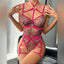 Secretwhisperss Leopard print see-through mesh strappy sexy lingerie sexy body shaping bodysuit