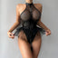 Secretwhisperss Patent leather mesh patchwork halter neck bra mesh tulle puffy skirt garter jumpsuit