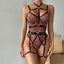 Secretwhisperss Leopard print see-through mesh strappy sexy lingerie sexy body shaping bodysuit