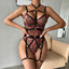 Secretwhisperss Leopard print see-through mesh strappy sexy lingerie sexy body shaping bodysuit