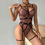 Secretwhisperss Leopard print see-through mesh strappy sexy lingerie sexy body shaping bodysuit