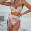 Secretwhisperss embroidered flower sexy see-through lingerie three-piece set