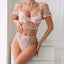 Butterfly embroidered puff sleeves see-through navel-baring hot girl sexy lingerie set