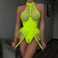 Secretwhisperss Patent leather mesh patchwork halter neck bra mesh tulle puffy skirt garter jumpsuit