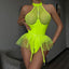 Secretwhisperss Patent leather mesh patchwork halter neck bra mesh tulle puffy skirt garter jumpsuit