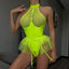 Secretwhisperss Patent leather mesh patchwork halter neck bra mesh tulle puffy skirt garter jumpsuit