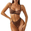 Secretwhisperss Sexy Leopard Print French Bra Hollow Sexy Underwear Thin Mesh Print Two-piece Set