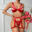 Secretwhisperss Ribbon hollow complex craft sexy lingerie four-piece set with leg rings