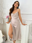 Secretwhisperss Ice Silk Suspender Dress Breathable Silk Sexy Backless Slit Nightdress