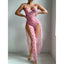 Secretwhisperss sexy erotic lingerie pink Valentine's Day maxi dress thong two piece set