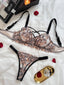 Secretwhisperss See-through leopard embroidery underwire gathered sexy cross-strap bra two-piece set