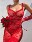 Secretwhisperss sexy lingerie lace see-through long dress temptation nightdress thong two-piece set