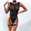 Secretwhisperss Mesh straps stitching complex heavy craft halter neck with leg loop jumpsuit