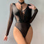 Secretwhisperss Women's mesh long sleeve hollow see-through stitching halter neck V-neck jumpsuit