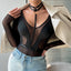 Secretwhisperss Women's mesh long sleeve hollow see-through stitching halter neck V-neck jumpsuit