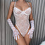 Secretwhisperss Hand-sewn pearl and lace sexy lingerie suspenders see-through jumpsuit