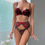 Secretwhisperss Valentine's Day Red Lips Embroidery Gathered Cup Sexy Three-piece Set