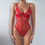 Secretwhisperss Polka Dot Net See-Through Comfortable Red Bodysuit