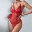 Secretwhisperss Polka Dot Net See-Through Comfortable Red Bodysuit