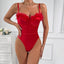 Secretwhisperss Red chest cup edge stitching feather suspenders sexy jumpsuit