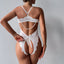 Secretwhisperss Pearl Stripe Hip-Exposed Crotchless Bodysuit White Lace Sexy Suspenders Sexy Lingerie