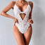 Secretwhisperss Pearl Stripe Hip-Exposed Crotchless Bodysuit White Lace Sexy Suspenders Sexy Lingerie