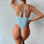 Secretwhisperss Light blue French thin lace underwear sexy V-neck halter neck back hollow fun see-through jumpsuit