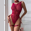 Secretwhisperss Mesh straps stitching complex heavy craft halter neck with leg loop jumpsuit